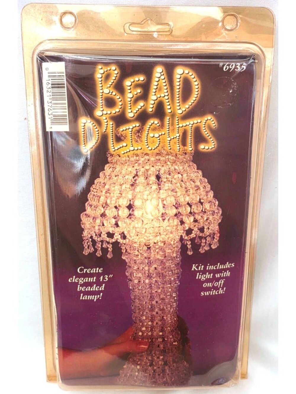 Vintage Bead D'Lights 13" BEADED LAMP CRAFT KIT 6935 w/cord bulb beads pins line